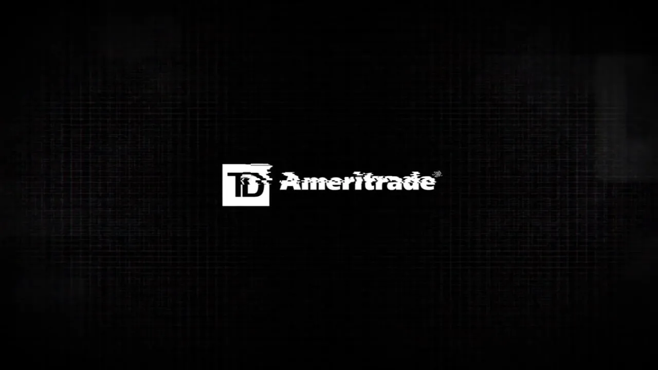 TD Ameritrade logo on a dark grid, the opening frame of the case film